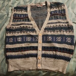 Vintage 80's Fine Line Grandpa Dad Sweater Vest‎ Men's Size XL